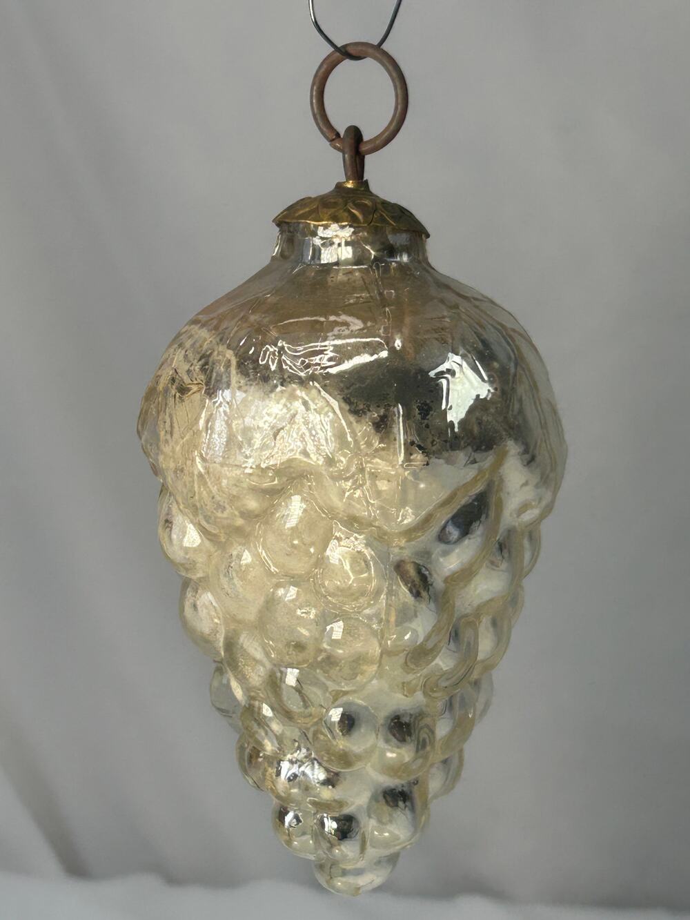 Antique 1800s German Kugel Silver Grape Cluster Glass Christmas Ornament 4"